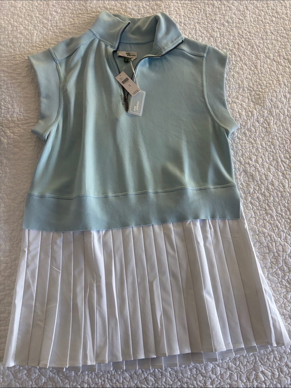 Sleeveless Mini Dress with Pleated White Skirt - Light Blue by J.Crew